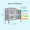 image:imageDavinci Dylan 3in1 Convertible Portable Mini Crib Espresso  GREENGUARD Gold Certified  Folding Baby Crib With Wheels 4 Adjustable Mattress Heights Conversion Kit Sold SeparatelyGrey