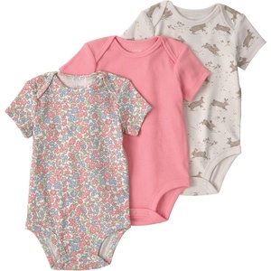 image:imagelittle planet by carters Unisex Baby 3pack Short Sleeve Bodysuits Made With Organic CottonMeadow Mix  Just Pink  Jumping Bunny