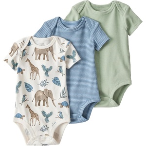 image:imagelittle planet by carters Unisex Baby 3pack Short Sleeve Bodysuits Made With Organic CottonMoss Green  Blue Stripe  Safari Print
