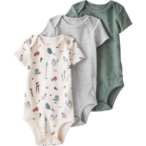 image:imagelittle planet by carters Unisex Baby 3pack Short Sleeve Bodysuits Made With Organic CottonVeggie GardenStripe