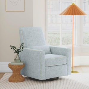 image:imageDavinci Piper Swivel Recliner Glider Chair Cream  GREENGUARD CertiPURUS Certified  Ultra Comfy Upholstered Glider Recliner Nursery Chair Manual 360 Recline amp Swivel GlideHeathered Blue With Cream Piping